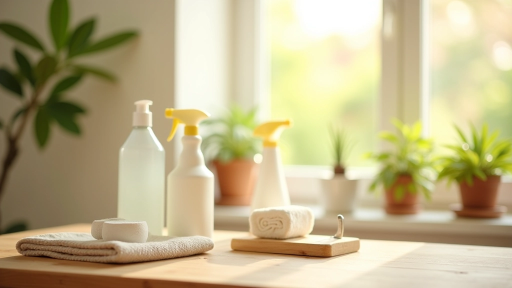 Sala em processo de limpeza profunda da primavera com produtos naturais